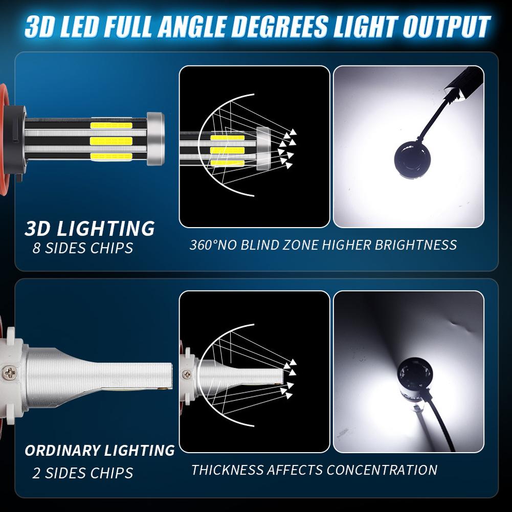 2X 8-сторонняя светодиодная лампа H7, светодиодные лампы H4, H11, H9, H8, автомобильные фары 9005, HB3, 9006, HB4, 6000K, автомобильные лампочки 50 Вт, 360 градусов, дальний и ближний свет 12 В