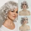 Synthetic Grey Blond Wavy Wigs for Women Short Mommy Wigs with Bangs Fluffy Curls Paula Wigs Costume Daily High Temperature Fiber Wigs