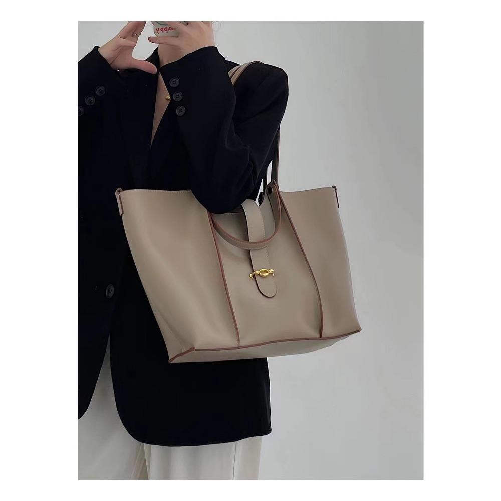 New Women's Bag Tote Bag Large Capacity Leather Large Bag Simple and Versatile Shoulder Bucket Bag