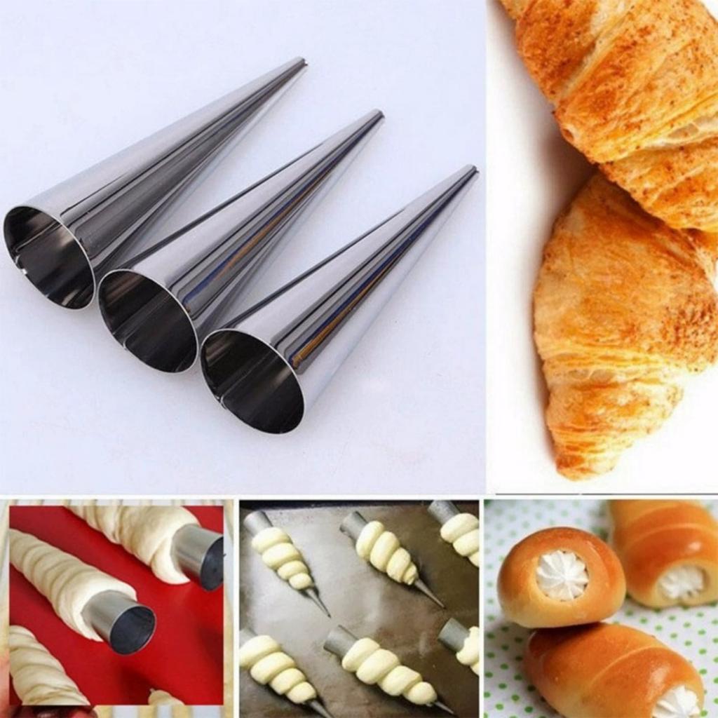 12pcs Cream Horn Cones Tubes Cannoli Tubes Stainless Steel Conical Croissant Pastry Baking Moulds,Cannoli Form Roll Mold Corner Shaper for Daily Use