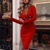 Популярный осенне-зимний однотонный двубортный костюм с V-образным вырезом и запахом на бедрах для женщин