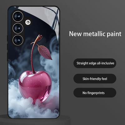 Премиальный чехол из жидкого стекла с вишней для Samsung S21/24FE/S25+/S23 Ultra/S8 Plus