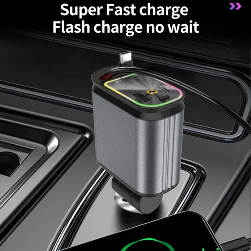Автомобильное зарядное устройство 4 в 1 с двумя портами USB C и USB A, со световым проектором «Звездное небо» и кабелем, регулируемый на 180 градусов