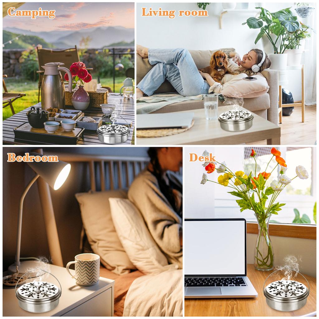 4 шт. Подставка для москитных спиралей Портативная подставка для москитных благовоний с ручкой Круглая металлическая подставка для сандаловых палочек для дома, кемпинга