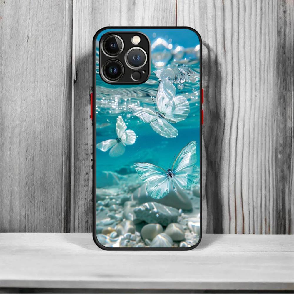 Blue Butterfly Ocean Waves Shockproof Matte Phone Case For IPhone 16 15 14 13 12 11 Pro Max X XR XS MAX Mini
