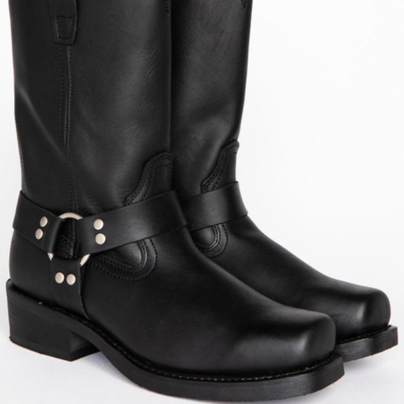 Men's Retro Cowboy Faux Leather Boots British Style Buckle Mid Calf Boots Square Toe Knight Boots Mid Heels Ankle Boots Outdoor Riding Boots