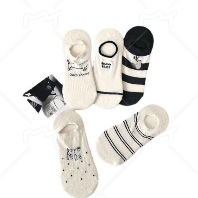Невидимые носки-след с мультяшными полосками для щенков, летний женский стиль, дышащие короткие носки, повседневные хлопковые носки в стиле колледжа