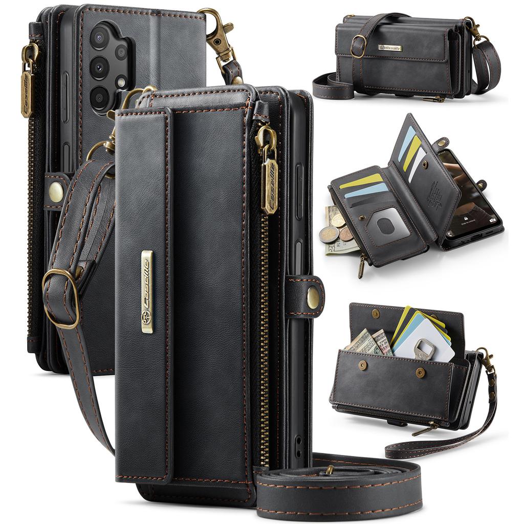 For Samsung Galaxy A13 5G/Galaxy A13 4G Case CASEME C39 RFID Blocking Zipper Wallet Stand Leather Cover with Strap