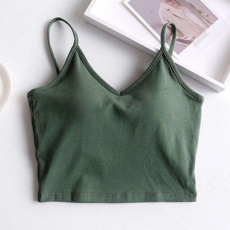 Женский укороченный топ в рубчик с v-образным вырезом и полкой, бюстгальтер на бретельках без рукавов, топ без рукавов, топ на бретелях, майка с мягкой подкладкой, жилет на бретельках, топы