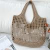 Yogodlns Casual Hollow Knitted Large Tote Bag Designer Handmade Woven Women Shoulder Bags Luxury Summer Beach Bag Shopper Purses