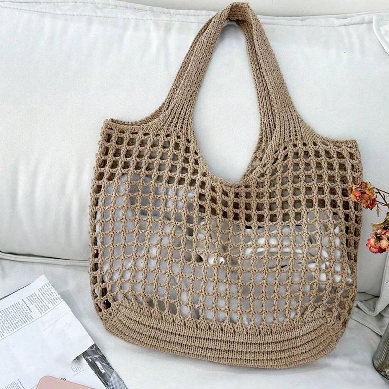 Yogodlns Casual Hollow Knitted Large Tote Bag Designer Handmade Woven Women Shoulder Bags Luxury Summer Beach Bag Shopper Purses