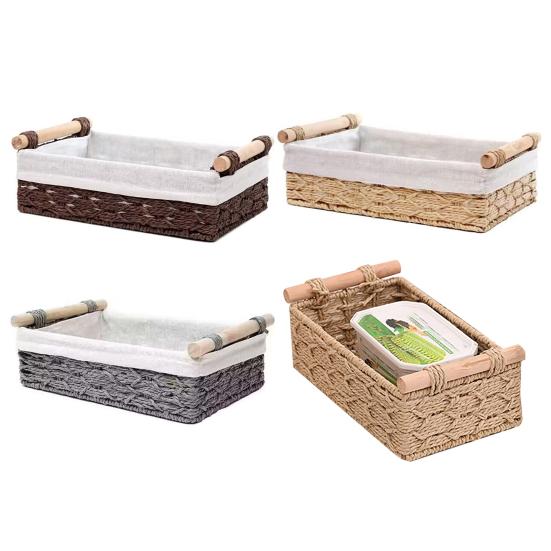 Desktop Storage Basket with Handle Vine Braided Large Capacity Cosmetic Remote Control Pens Keys Sundries Organizer Home Office Storage Box