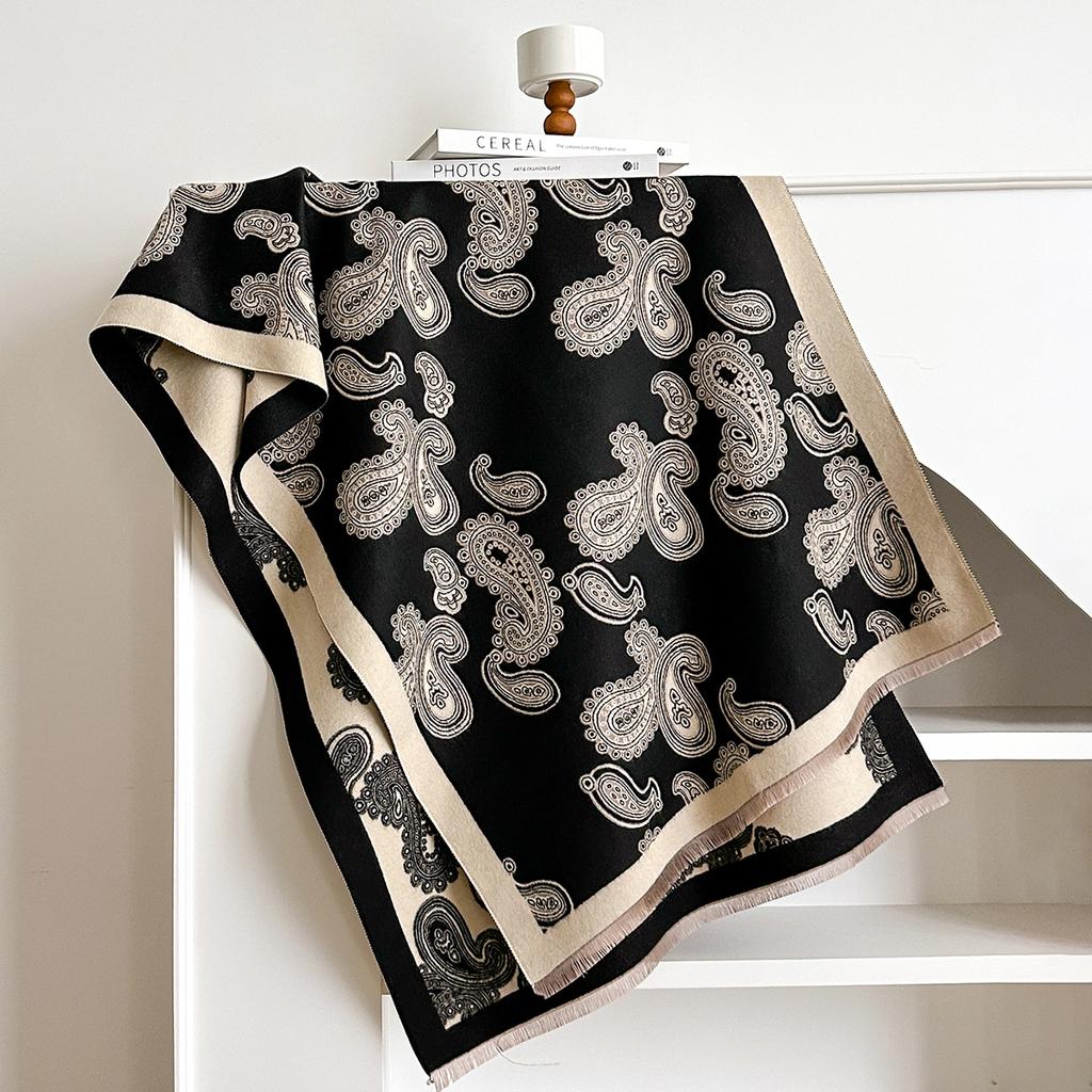 European And Korean Autumn And Winter Double-Sided Imitation Cashmere Cashew Flower Elegant High-End Dual-Purpose Scarf Warm Scarf Women