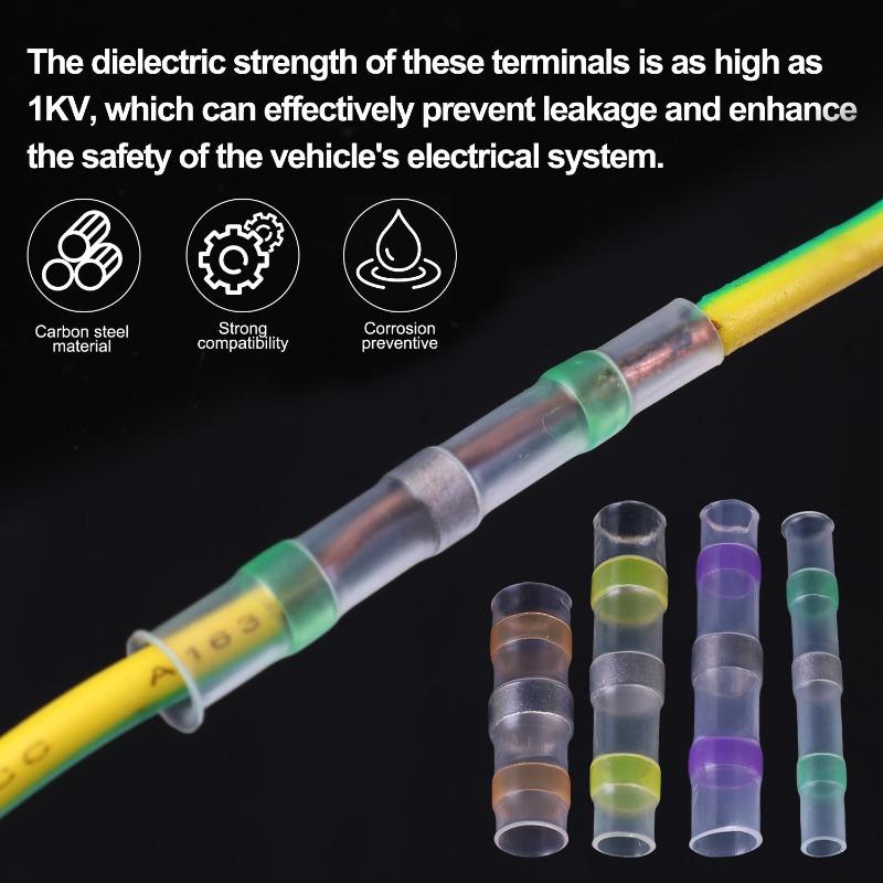 Heat-Shrink Wire Terminals Waterproof Solder Seal Butt Connector Kit with Heat Shrink Tube Electrical Wiring Cable Connectiors