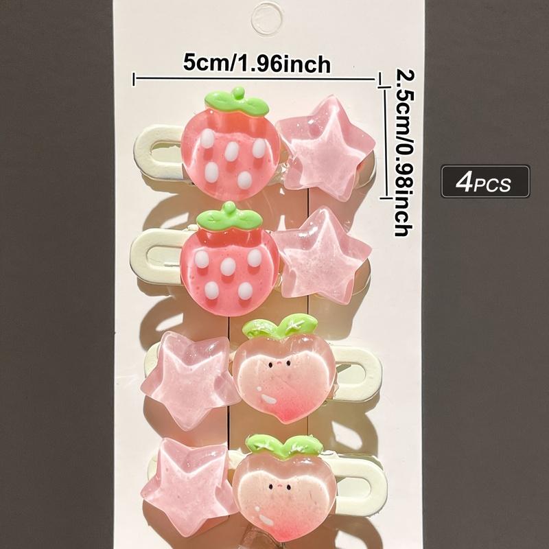 Cute Peach Girl Hairpin Women's Sweet Strawberry Star Hairpin Side Bangs Duckbill Hairpin Hair Accessory