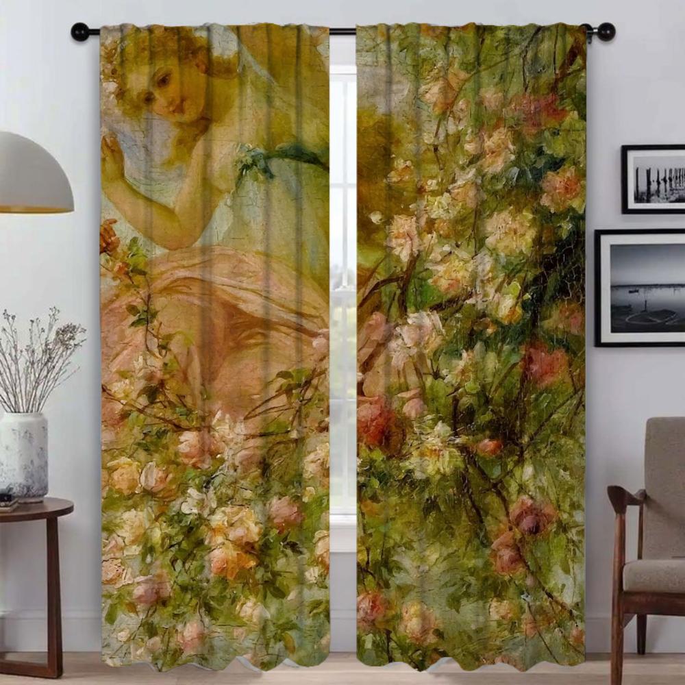 Curtains for Living Room Curtain Vectorial Paintings Shades Halloween Decoration Home Interior Curtains 2 Pieces Partition Child