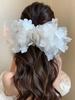 Белый большой бант-краб для волос с бриллиантом, цветком, милая сетчатая заколка для волос в виде конского хвоста, французский бант, заколка для волос, аксессуары для волос