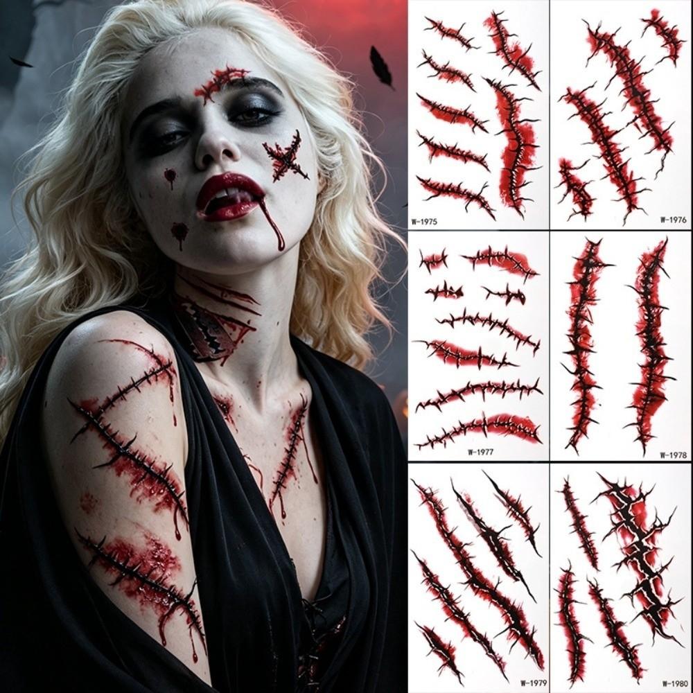 Waterproof Halloween Face Tattoo Simulated Scar Body Art Decal Costume Accessory