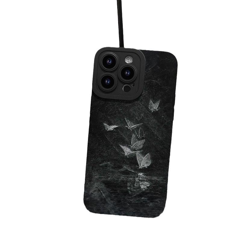 Черный чехол-бабочка для iPhone 12/13/14 Plus/15/Pro Max - Ударопрочный, Простой дизайн