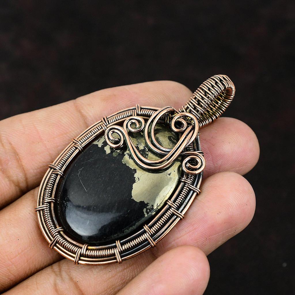 Пирит драгоценный камень кулон медная проволока обернутый кулон медная проволока ювелирные изделия уникальный подарок ювелирные изделия для него кулон ручной работы пирит ювелирные изделия для подарка
