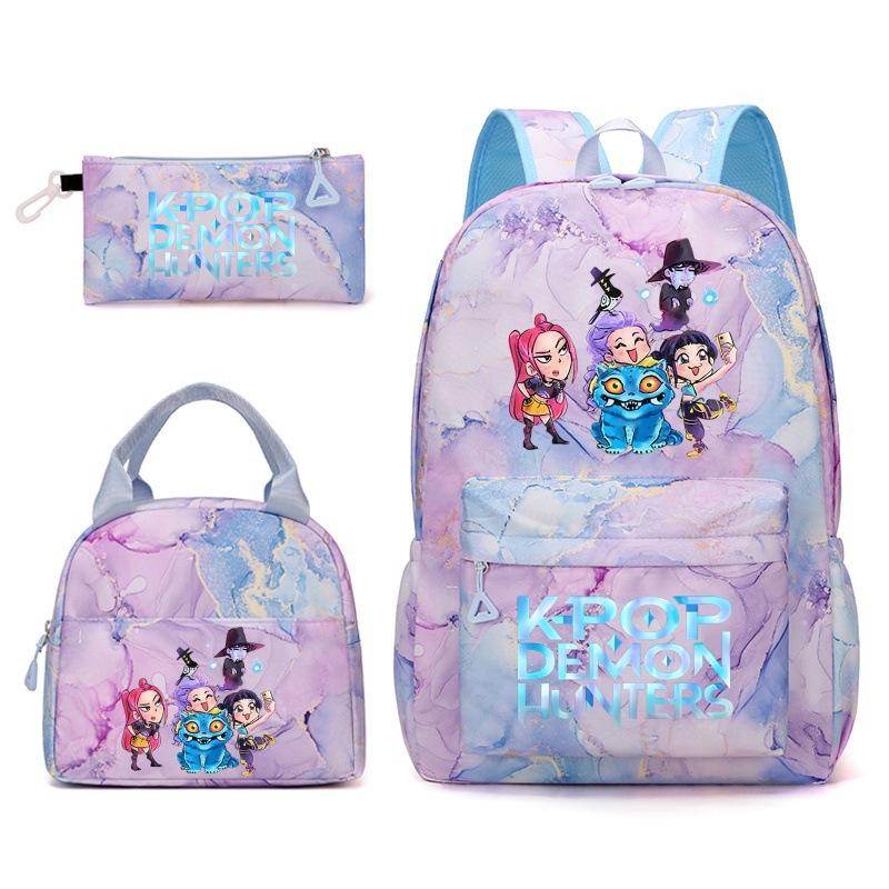 Demon Hunter Backpack Lunch Bag Pencil Case Set for Students - 3-in-1 Durable Waterproof School Supplies Kit less