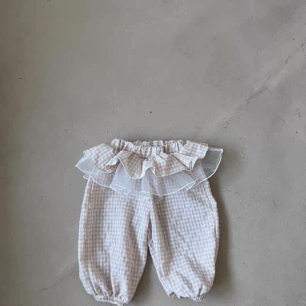 Korean Spring Style Girls' Toddler Sweet Lace Plaid Mesh Pants Skirt