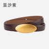 Women's Fashion Oval Gold Color Alloy Buckle Genuine Leather Waist-Cinching Belt Female Cummerbund Coat Waistband Narrow Belts