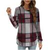 2026 Women's Casual Loose Plaid Long Sleeves Round Neck Irregular Bottled Shirt Top
