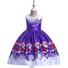 Girls Christmas Costume Santa Claus Snowflake Lace Patchwork Princess Dress Cartoon Print Dresses