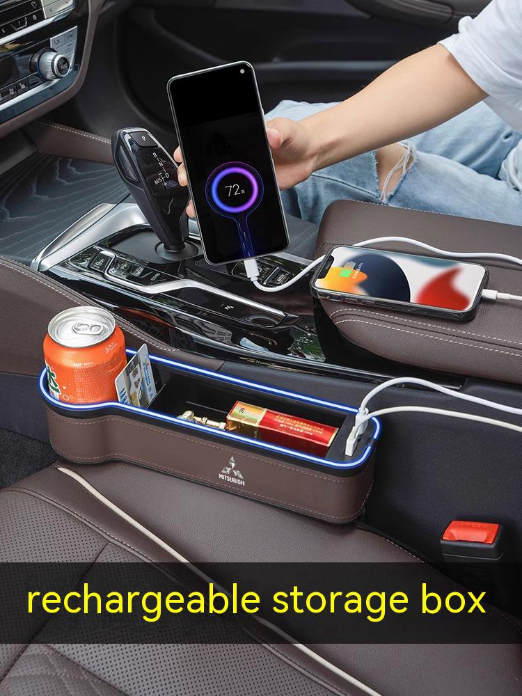 Car USB Charging Colour Light Seat Storage Case Seat Gap Box For Mitsubishi Outlander Pajero Lancer EX Evolution X Ralliart Asx YG1