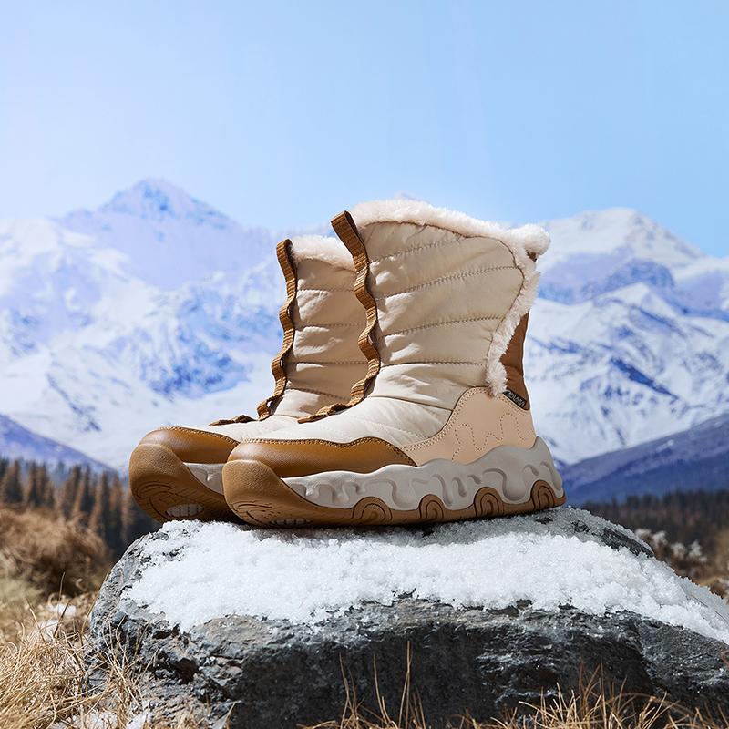 Anta Kids Trendy Fashion Thickened Warm Non-Slip High-Top Boots Kids Boots Two-Tone-Gray Oat-Milk-Brown Whole-Wheat-Brown A22446927-1