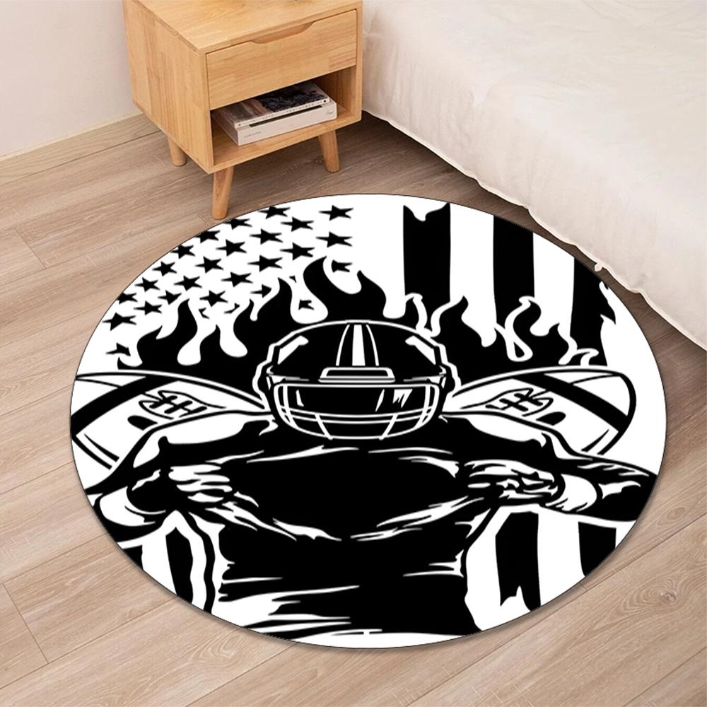 American football Printed Round Rug Carpet Chair Rug Area Rug Entryway Doormats,for Office Chair Living Room Bedroom Kitchen Room.