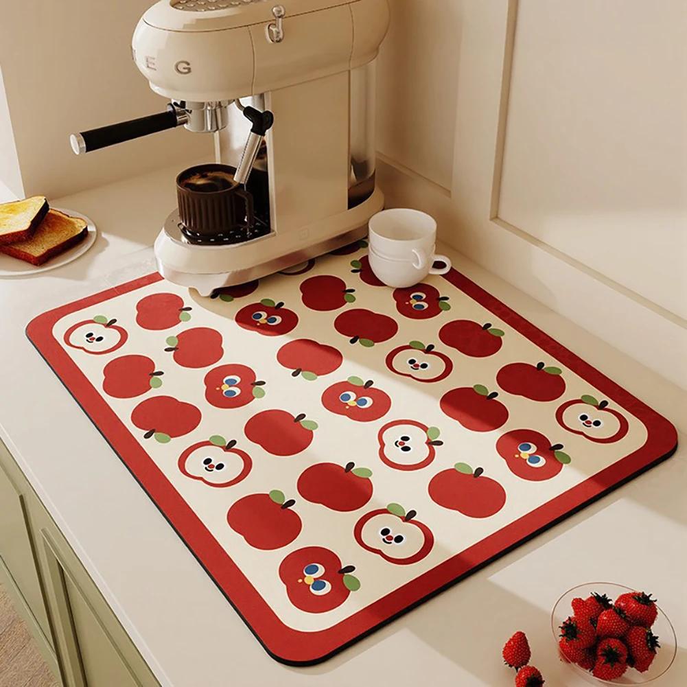Tabletop Drainage And Water Absorption Pad Cute Apple Grid Pattern Insulation Meal Pad