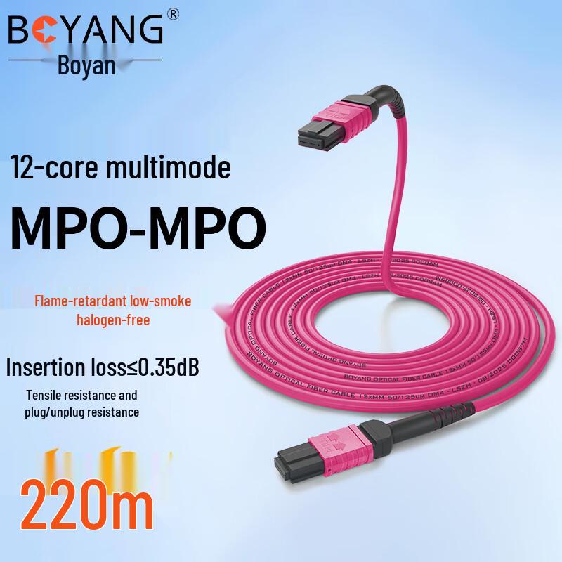 12-Core MPO to MPO OM4 Multimode Fiber Optic Patch Cable