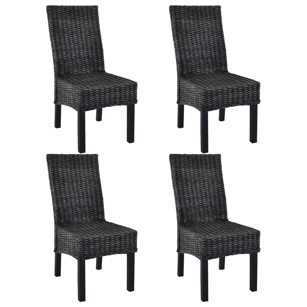 Dining Chairs Set of 4 Black Kubu Rattan and Mango Wood