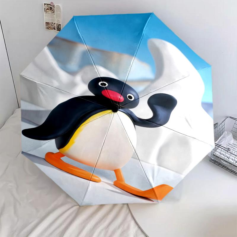 1 PC Automatic Folding Umbrella - Pingu Pattern Portable Foldable Design With 8 Ribs Christmas Birthday Gifts