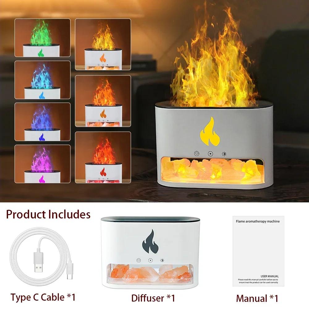 Новый увлажнитель воздуха для камина Crystal Salt Rock Fire Lamp 7 цветов Flame Aroma Volcano Air Увлажнитель воздуха Диффузор эфирных масел для дома