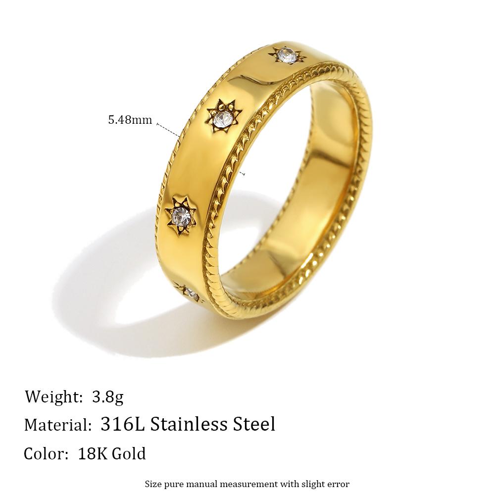 MamacitaSlay Кольцо-звезда из нержавеющей стали 316L с цирконами, покрытие 18K золотом, водостойкое, классическое женское кольцо, высококачественный подарок