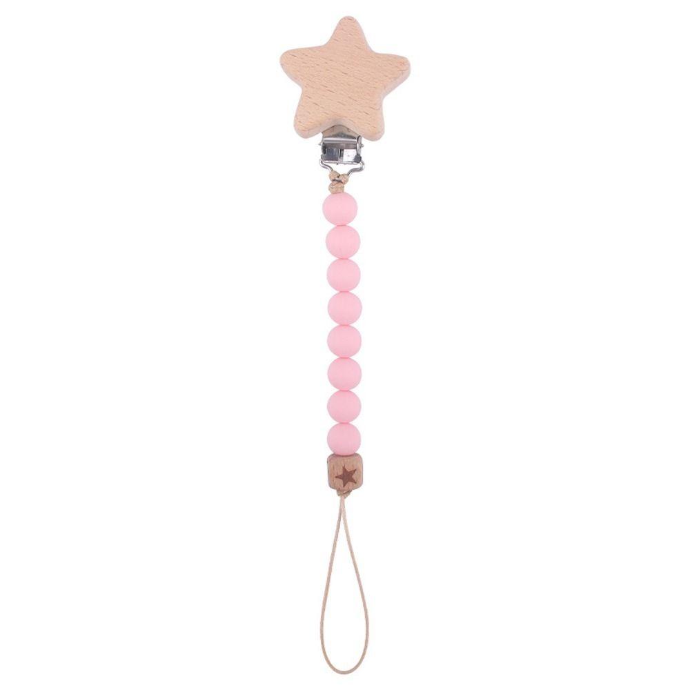 Grade Silicone Wooden Beech Wood Star Pacifier Clips Chains Molar Chain Lanyard Baby Pacifier Chain