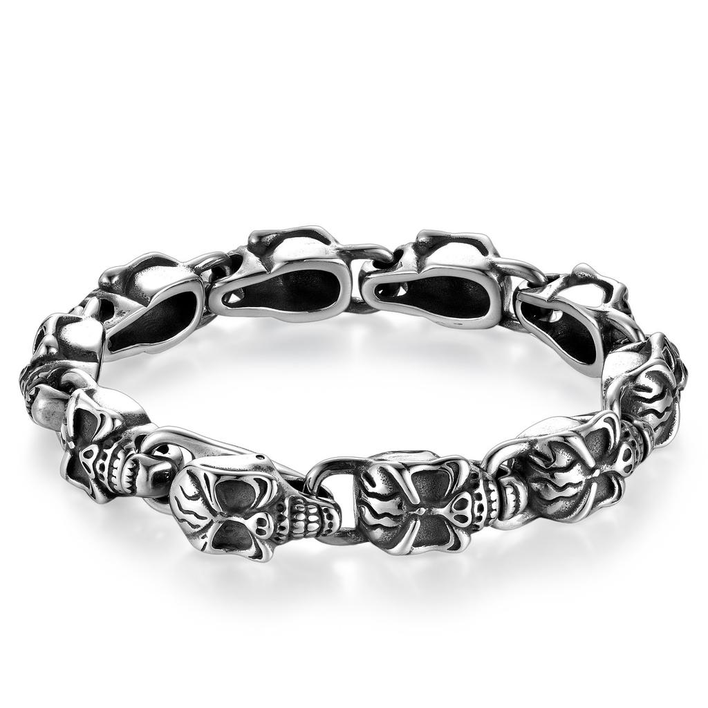 Hot Selling Fashion Bracelets Stainless Steel Skull Bracelet Punk Full Skull Head Biker Bracelet