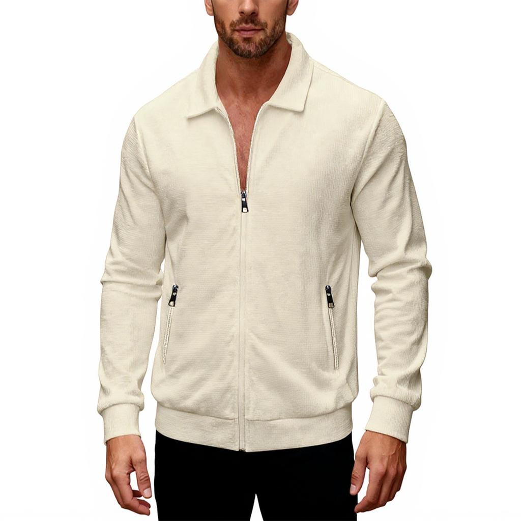 Men's Flip Collar Zipper Long Sleeves Self-Cultivation Jacket Cardigan Coat