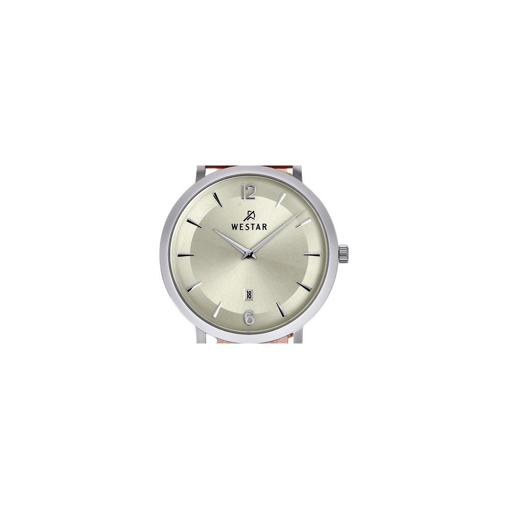 Westar Профиль Кожаный ремешок Кварцевые мужские часы с легким циферблатом цвета шампанского 50219STN122