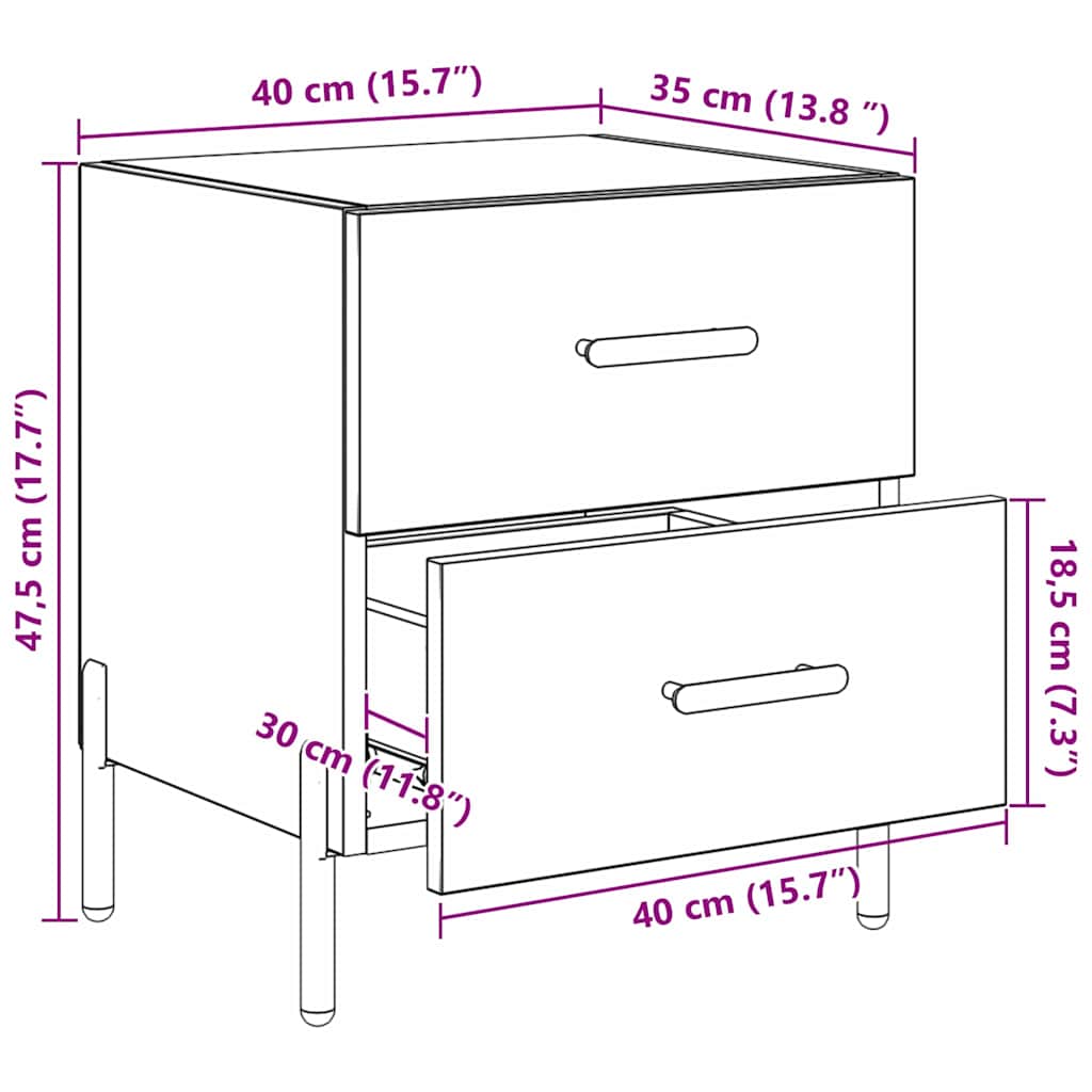 Nightstand Set of 2 Artisan Oak Finish 40 x 35 x 47.5 cm Engineered Wood