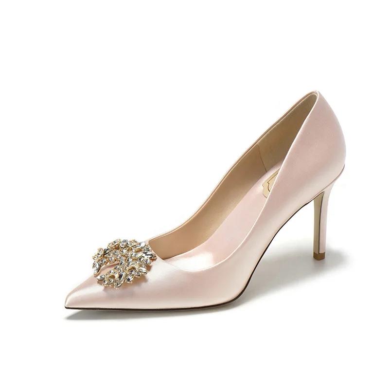 French Wedding Shoes Snowflake Pearl Buckle White High Heels Satin Bridesmaid Dress Shoes Plus Size Bridal Shoes Heels Women