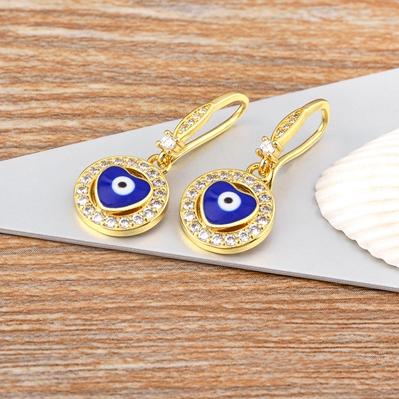 Nidin Korean Fashion Style Evil Eye Hollow Heart Dangle Earrings For Women Temperament Drop Ear Jewelry Party Wedding Gifts