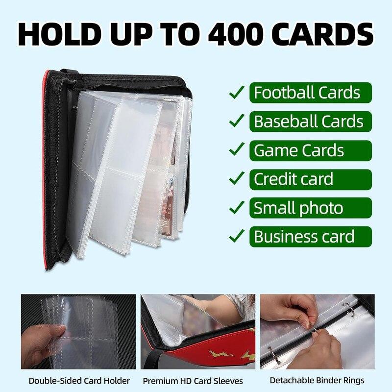 Card Album 4 Compartments 400 Slots Trading Card Binder Zipper Closure