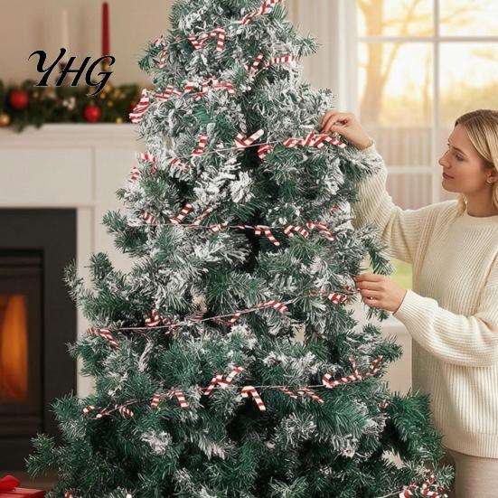 Lightweight Bendable Garland 24.6FT Christmas Wire Garland, Red Green Leaves/Striped Candy/Snowflake Shiny Tinsel Home Holiday Seasonal Ornament