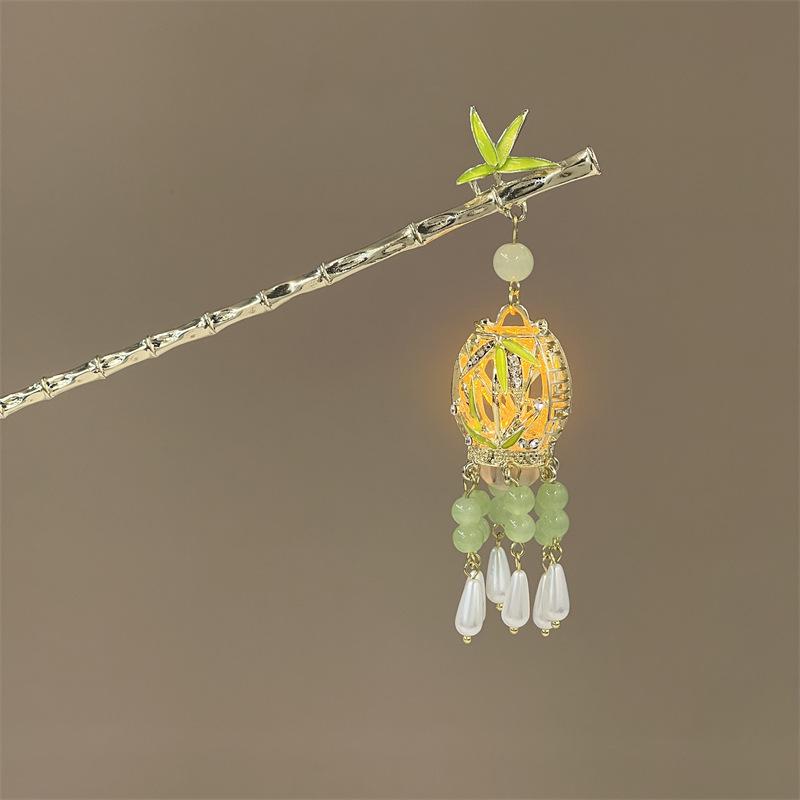 Заколка для волос в старинном стиле с кисточкой и светящимся фонариком, головной убор в стиле фей, универсальный элегантный аксессуар для волос для женщин