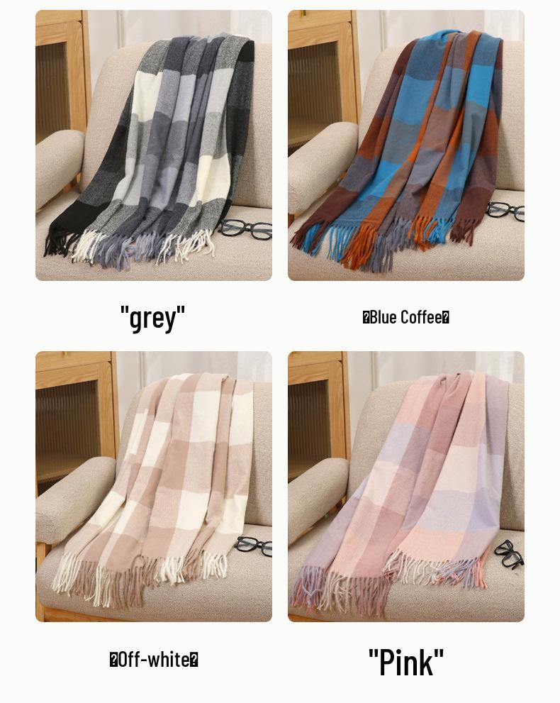 2025 Autumn/Winter Plaid Scarf for Women - Sweet Japanese & Korean Style, Warm Neck Warmer, Fashionable Imitation Cashmere Shawl