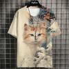 Cartoon Anime Cat Printed T Shirt For Men Japanese Tees Wolf T-Shirt Outdoor Hip Hop Tops Clothes Casual Loose Short Sleeve Tees